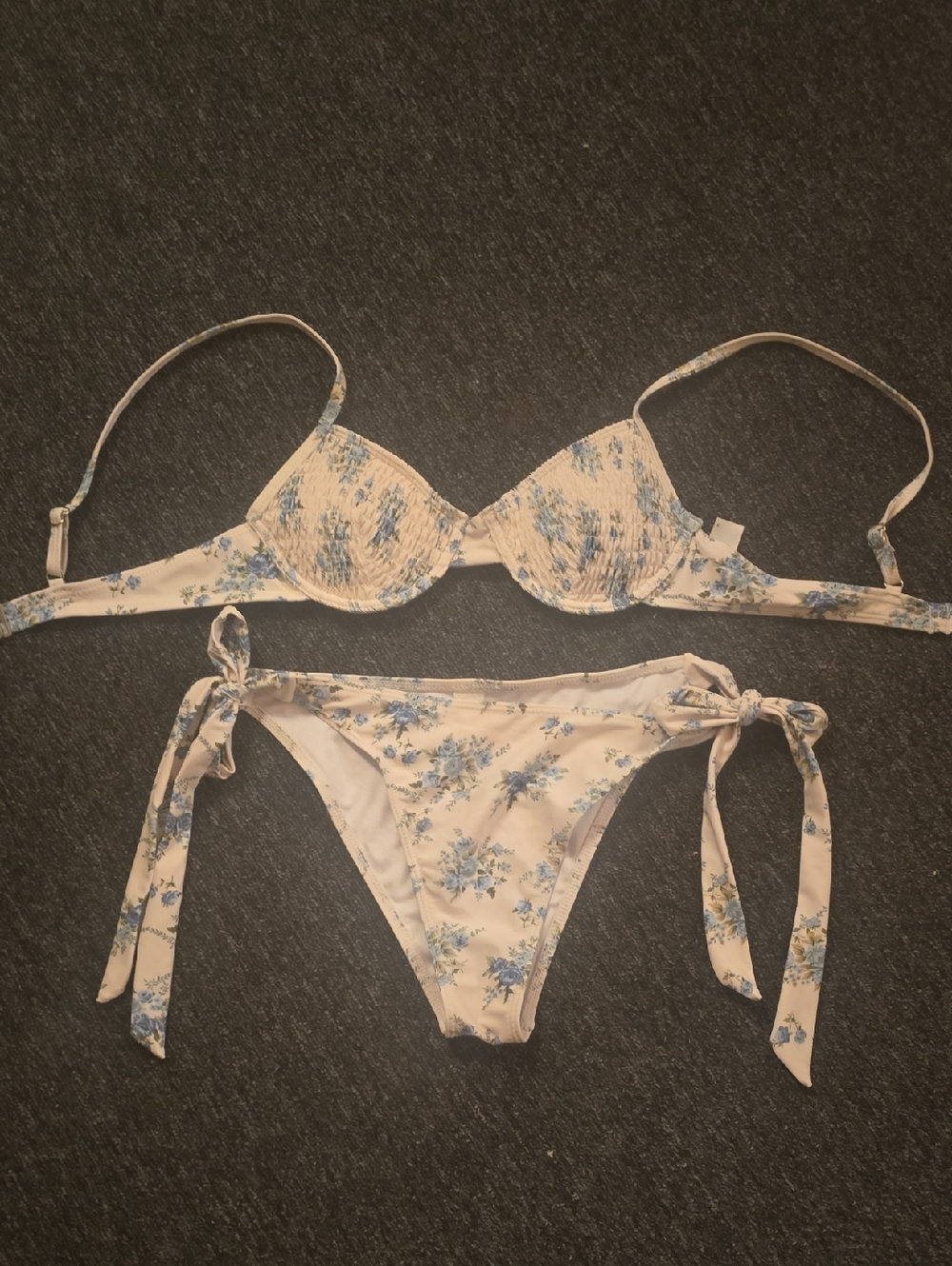 Cider Cream Bikini Bottom with Blue Floral Edge